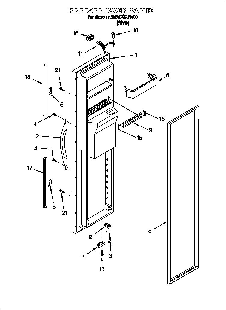 Whirlpool 7ED25DQXFW00 freezer door diagram