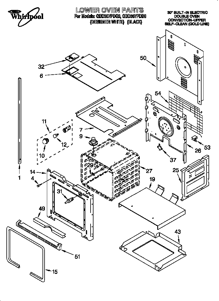 Whirlpool GBD307PDQ0 lower oven diagram