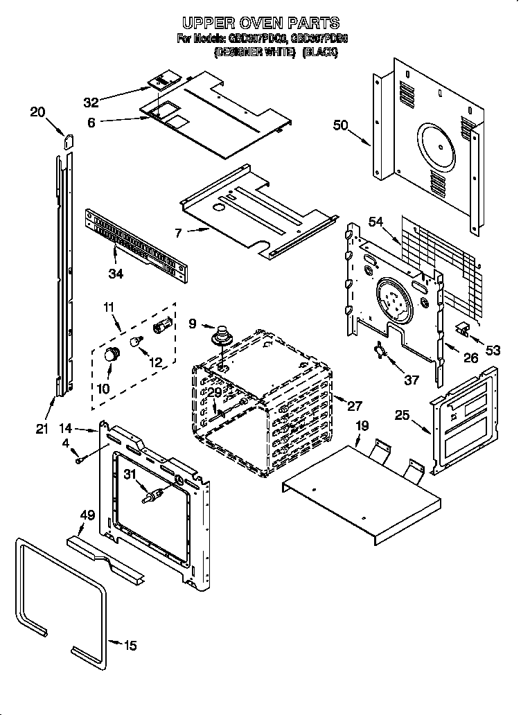Whirlpool GBD307PDQ0 upper oven diagram