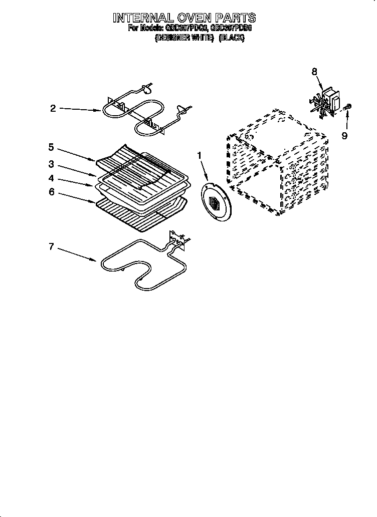 Whirlpool GBD307PDQ0 internal oven diagram