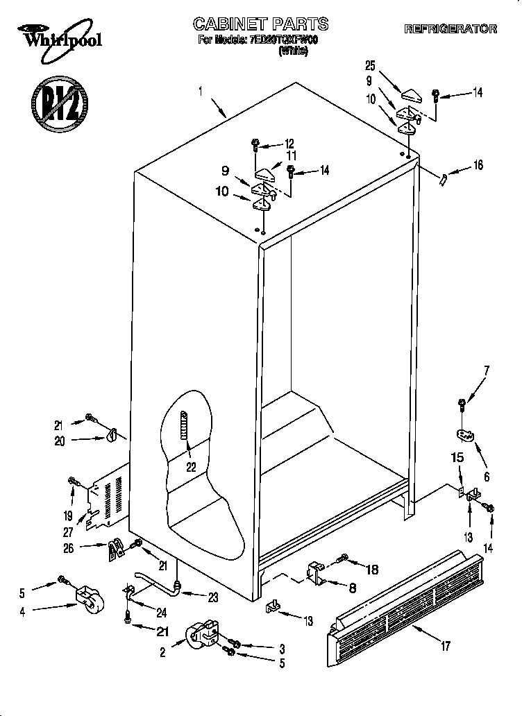 Whirlpool 7ED20TQXFW00 cabinet diagram