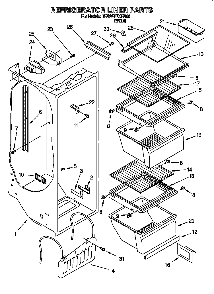 Whirlpool 7ED20TQXFW00 refrigerator liner diagram