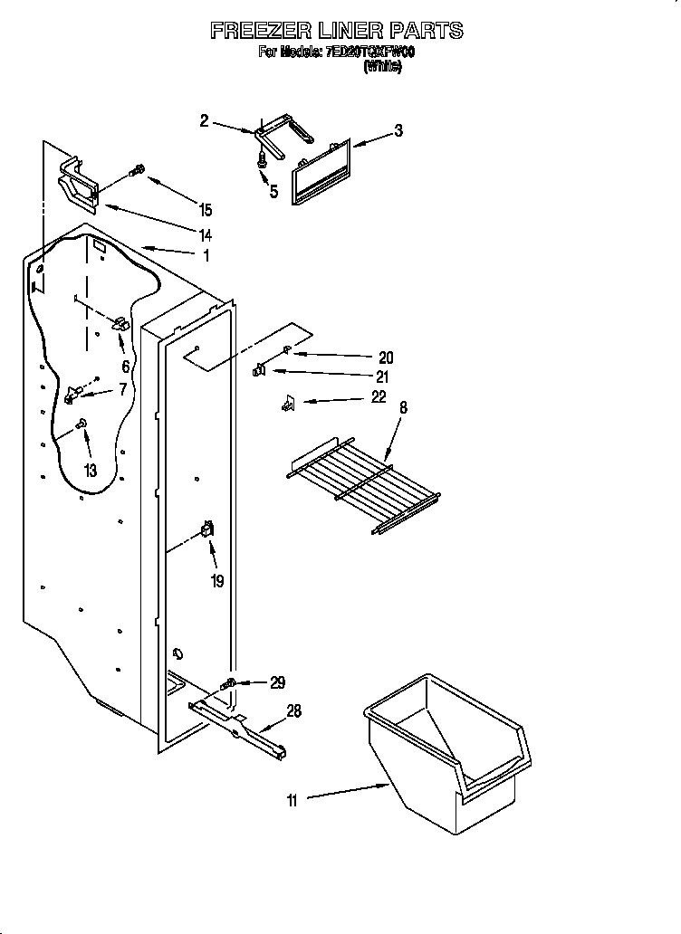 Whirlpool 7ED20TQXFW00 freezer liner diagram