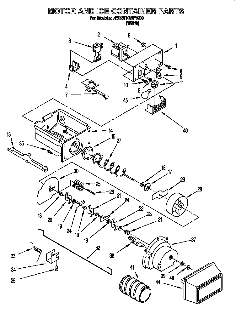 Whirlpool 7ED20TQXFW00 motor and ice container diagram