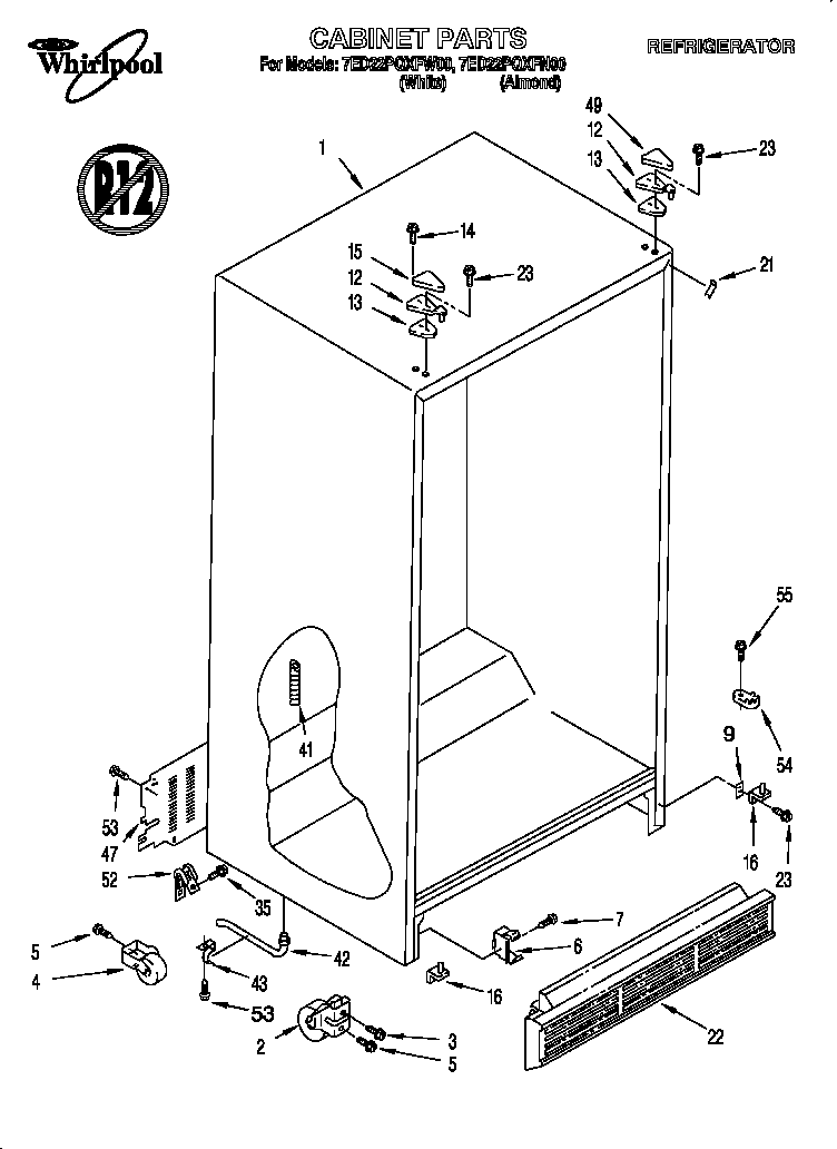 Whirlpool 7ED22PQXFW00 cabinet diagram