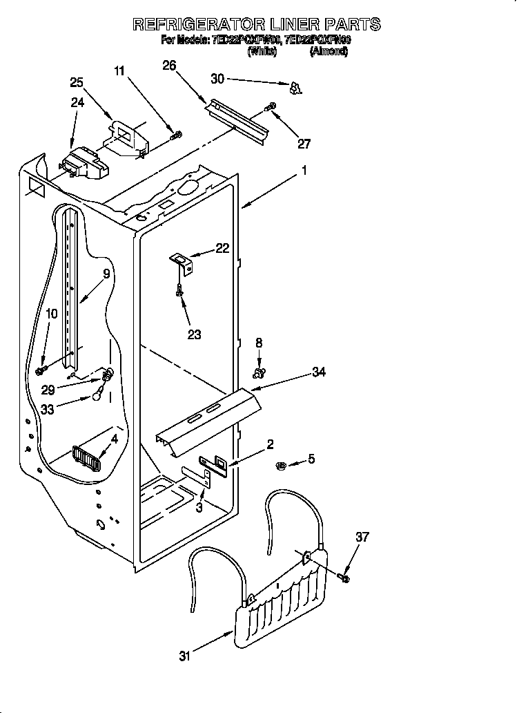 Whirlpool 7ED22PQXFW00 refrigerator liner diagram