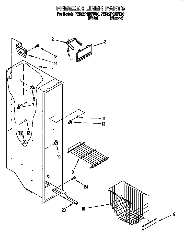 Whirlpool 7ED22PQXFW00 freezer liner diagram