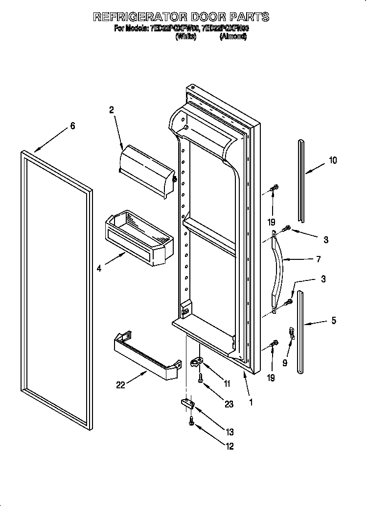 Whirlpool 7ED22PQXFW00 refrigerator door diagram
