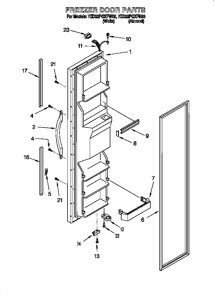 Whirlpool 7ED22PQXFW00 freezer door diagram