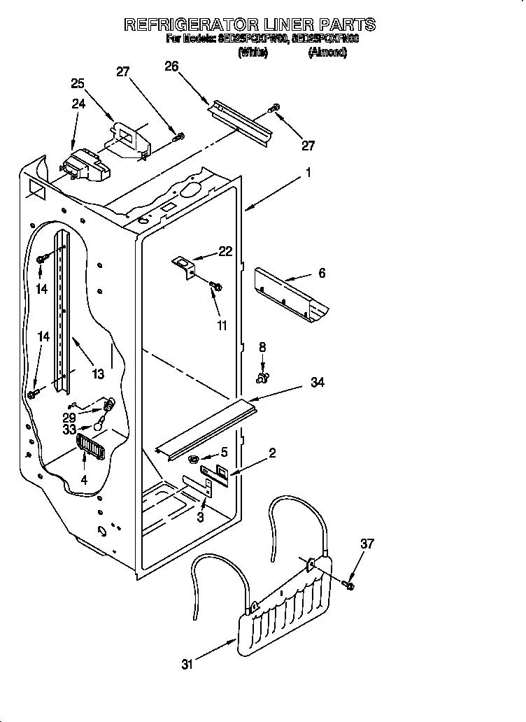 Whirlpool 8ED25PQXFW00 refrigerator liner diagram