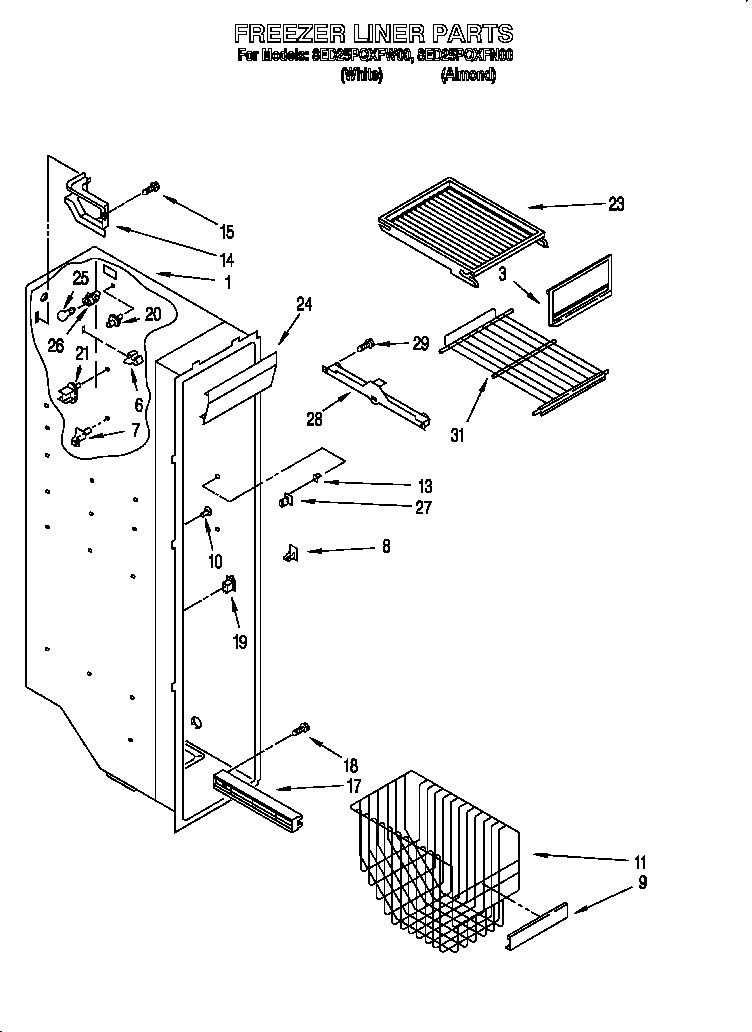 Whirlpool 8ED25PQXFW00 freezer liner diagram