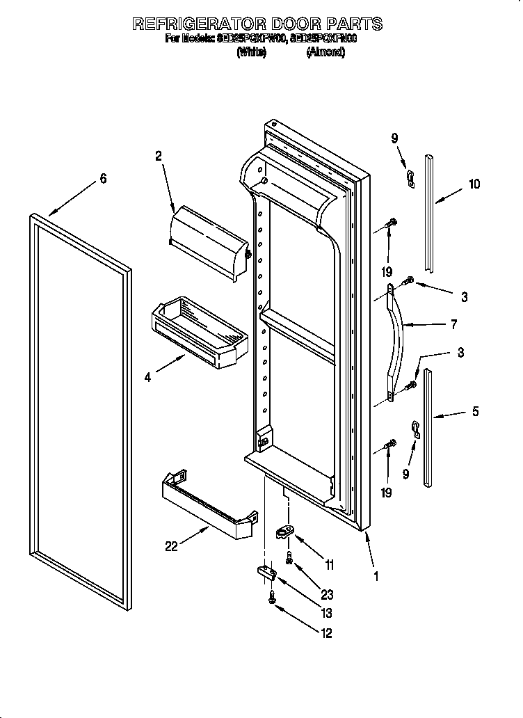 Whirlpool 8ED25PQXFW00 refrigerator door diagram