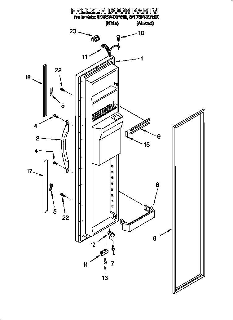 Whirlpool 8ED25PQXFW00 freezer door diagram