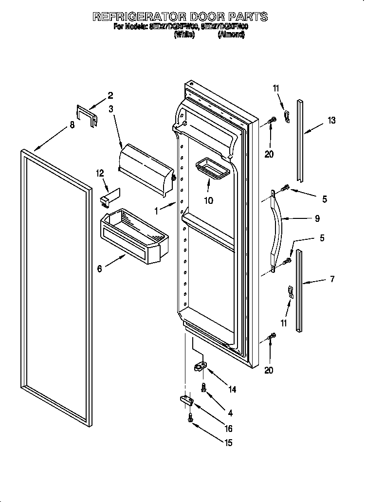 Whirlpool 8ED27DQXFW00 refrigerator door diagram