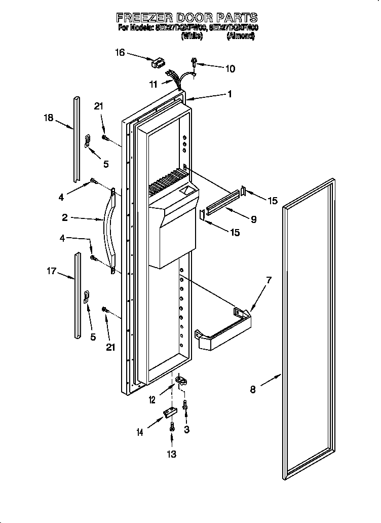 Whirlpool 8ED27DQXFW00 freezer door diagram