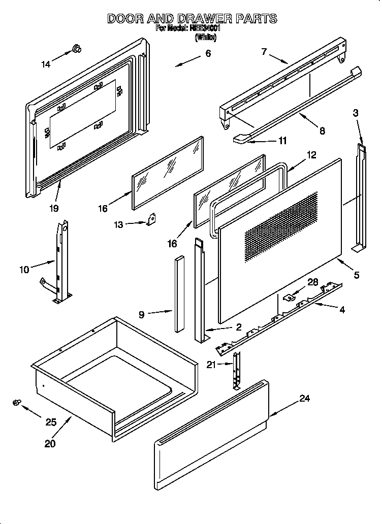 Roper REE34001 door and drawer diagram