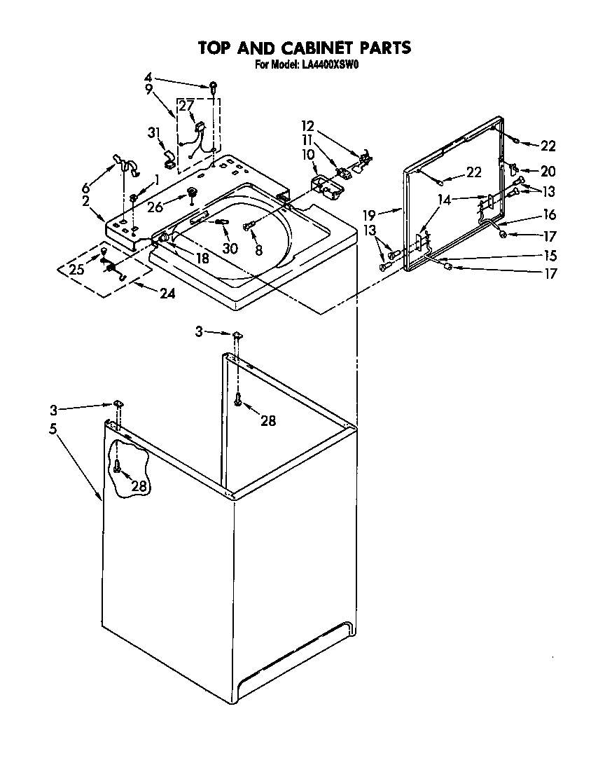 Whirlpool LA4400XSW0 top and cabinet diagram