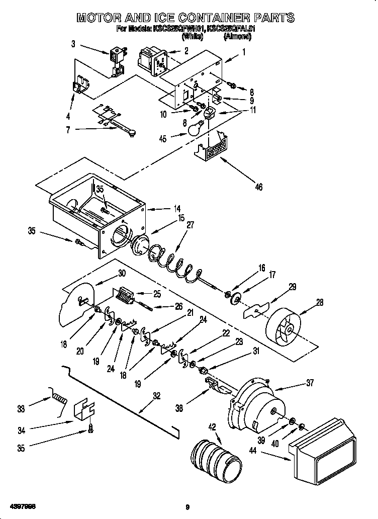 KitchenAid KSCS25QFAL01 motor and ice container diagram