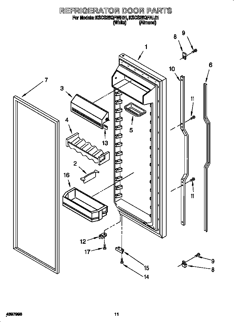 KitchenAid KSCS25QFAL01 refrigerator door diagram