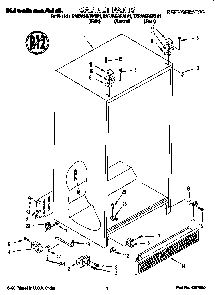 KitchenAid KSRS25QGWH01 cabinet diagram