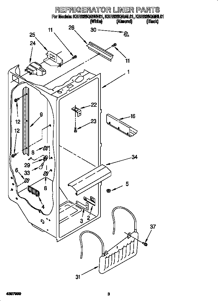 KitchenAid KSRS25QGWH01 refrigerator liner diagram