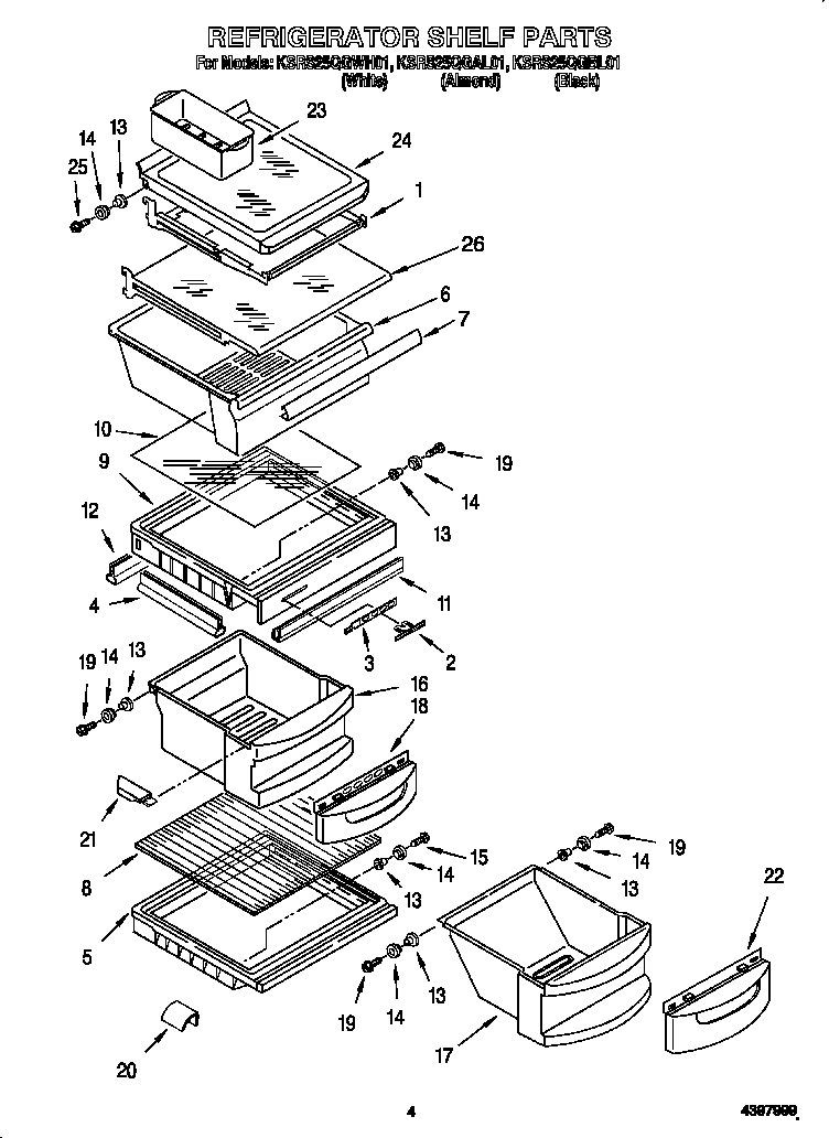 KitchenAid KSRS25QGWH01 refrigerator shelf diagram