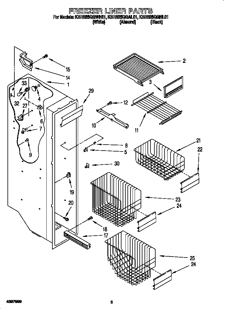 KitchenAid KSRS25QGWH01 freezer liner diagram