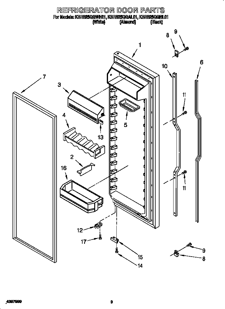 KitchenAid KSRS25QGWH01 refrigerator door diagram