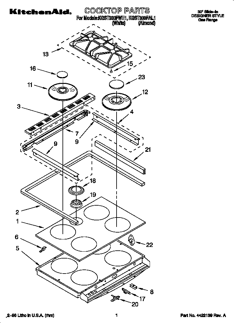 KitchenAid KGST300FWH1 cooktop diagram