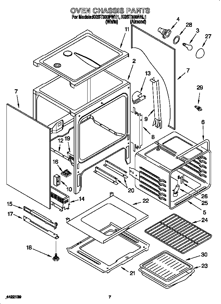 KitchenAid KGST300FWH1 oven chassis diagram