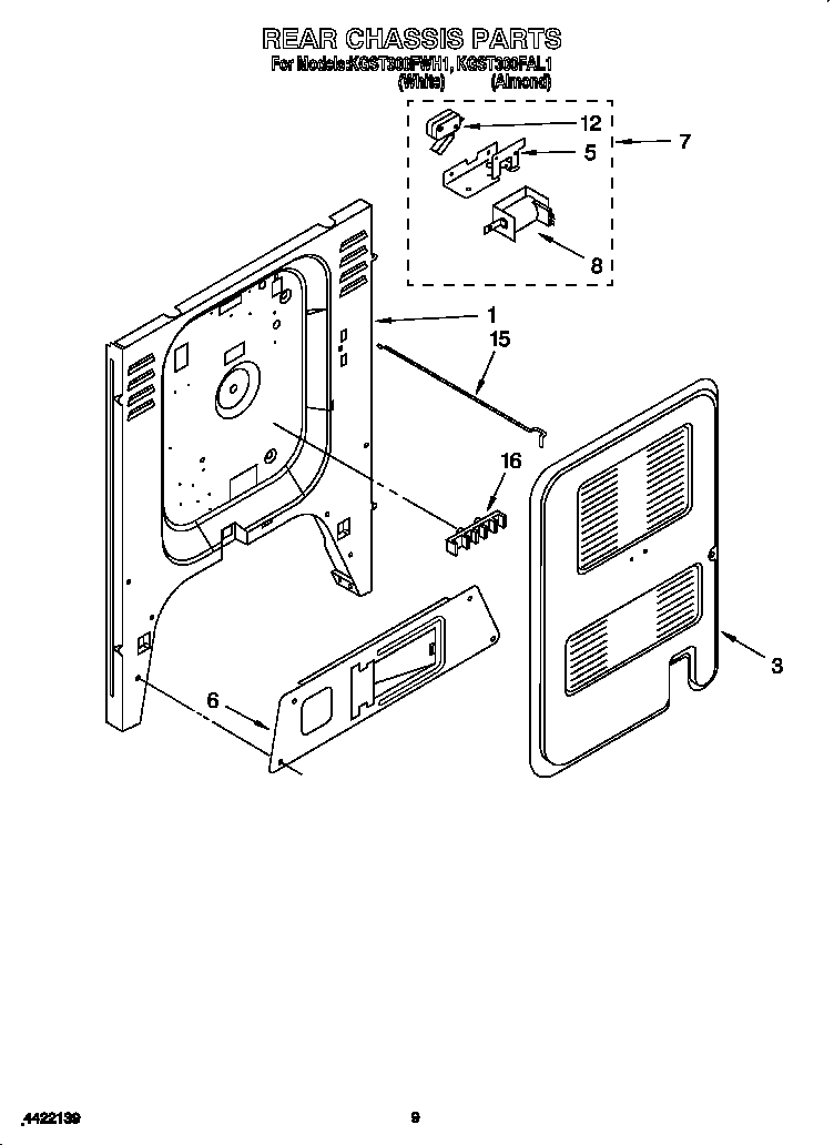 KitchenAid KGST300FWH1 rear chassis diagram