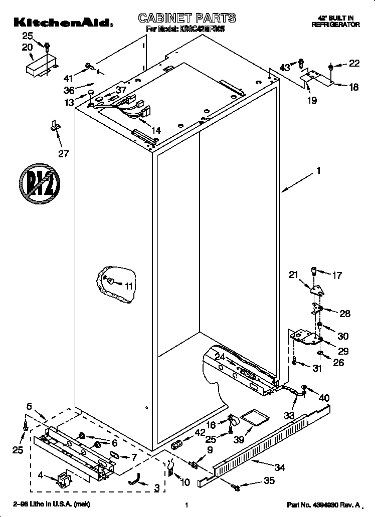 KitchenAid KSSC42MFS05 cabinet diagram
