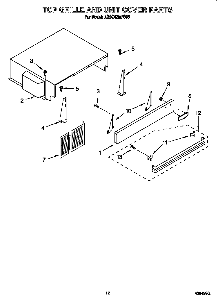 KitchenAid KSSC42MFS05 top grille and unit cover diagram