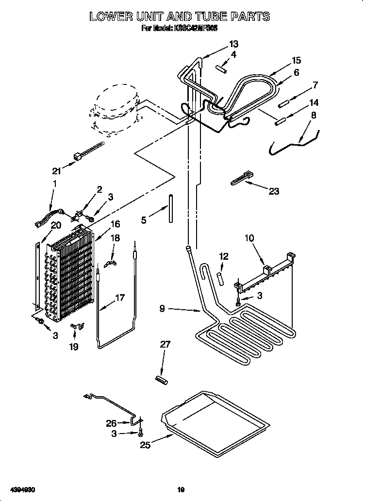 KitchenAid KSSC42MFS05 lower unit and tube diagram