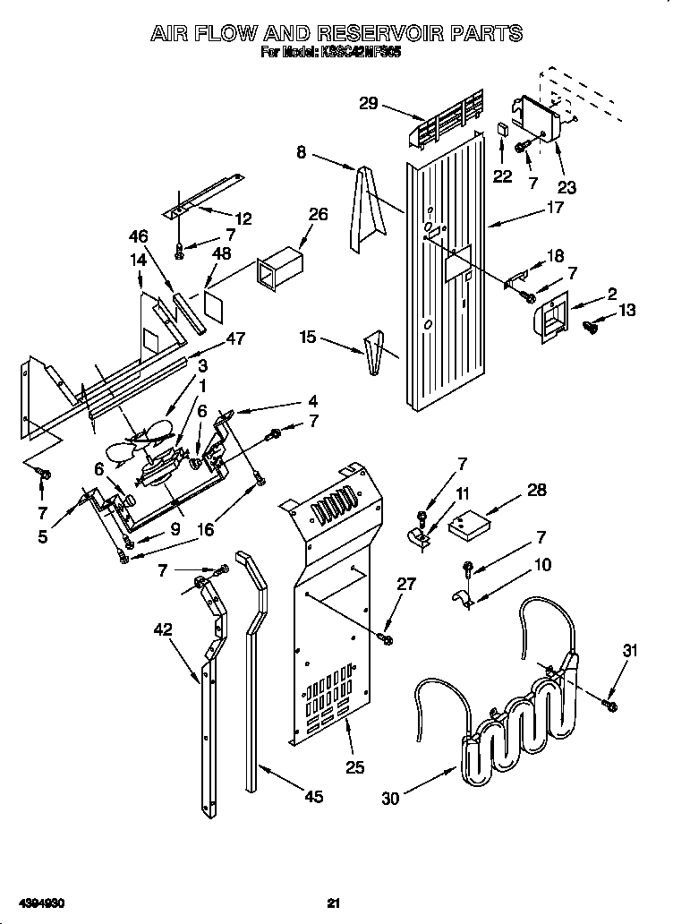 KitchenAid KSSC42MFS05 air flow and reservoir diagram