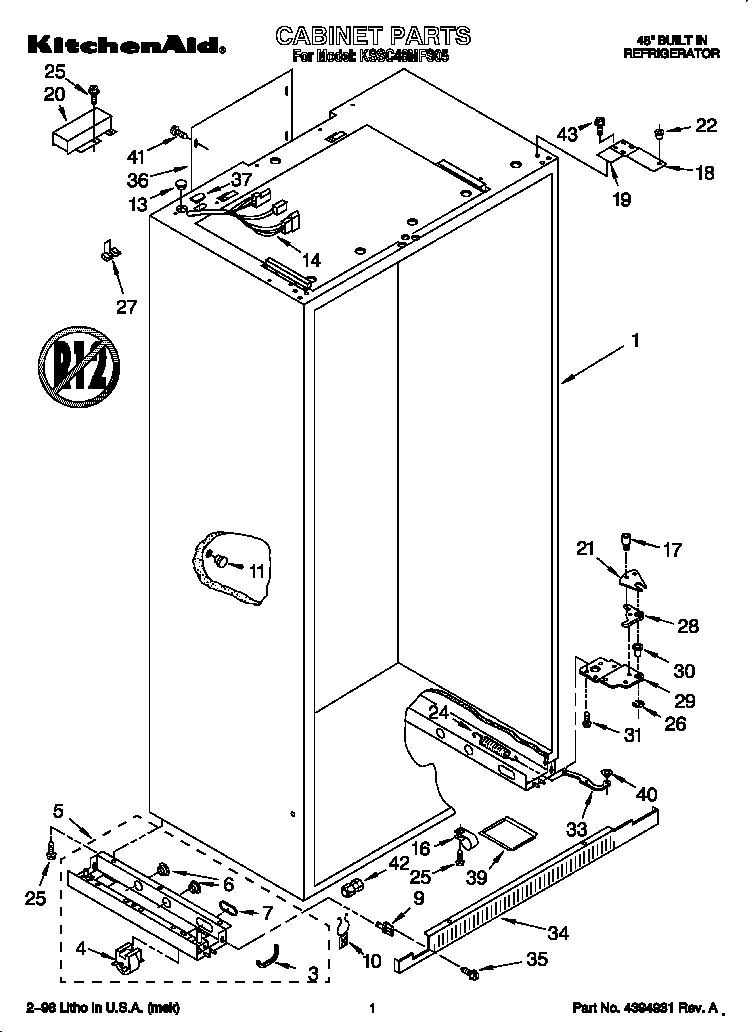 KitchenAid KSSC48MFS05 cabinet diagram
