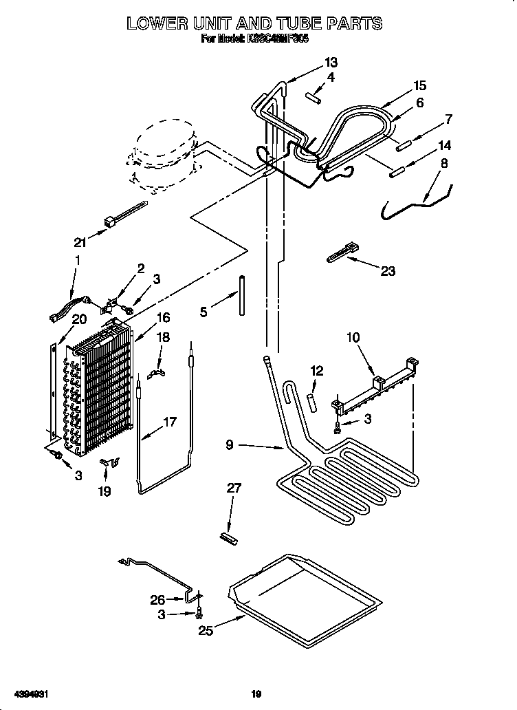 KitchenAid KSSC48MFS05 lower unit and tube diagram