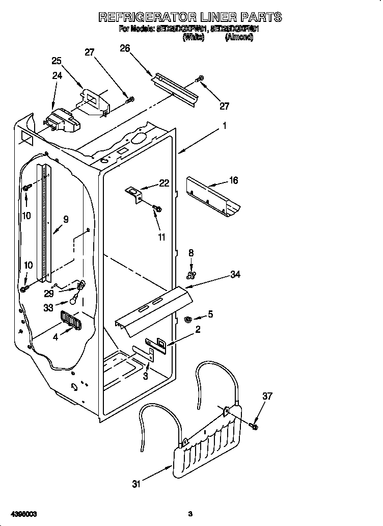 Whirlpool 8ED25DQXFN01 refrigerator liner diagram