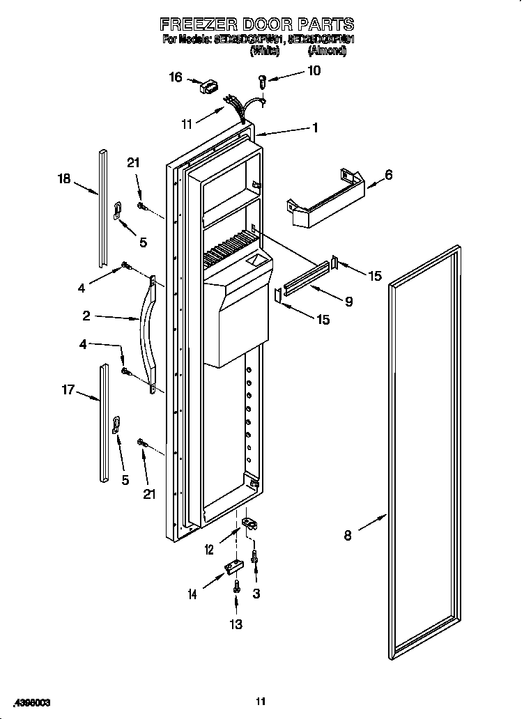 Whirlpool 8ED25DQXFN01 freezer door diagram