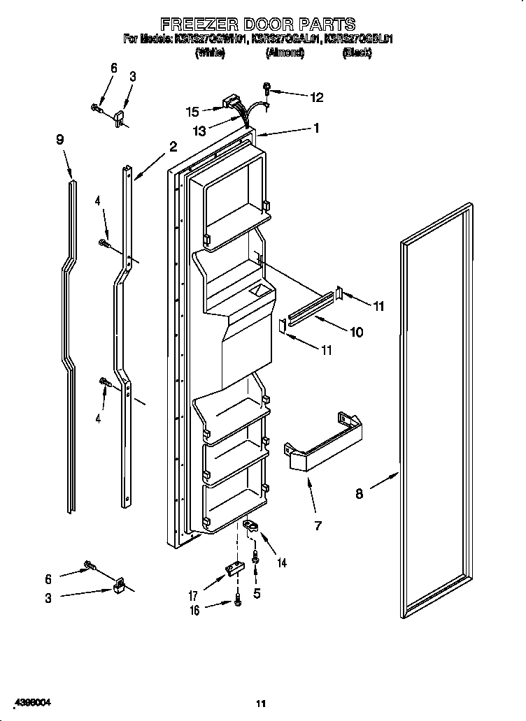 KitchenAid KSRS27QGWH01 freezer door diagram