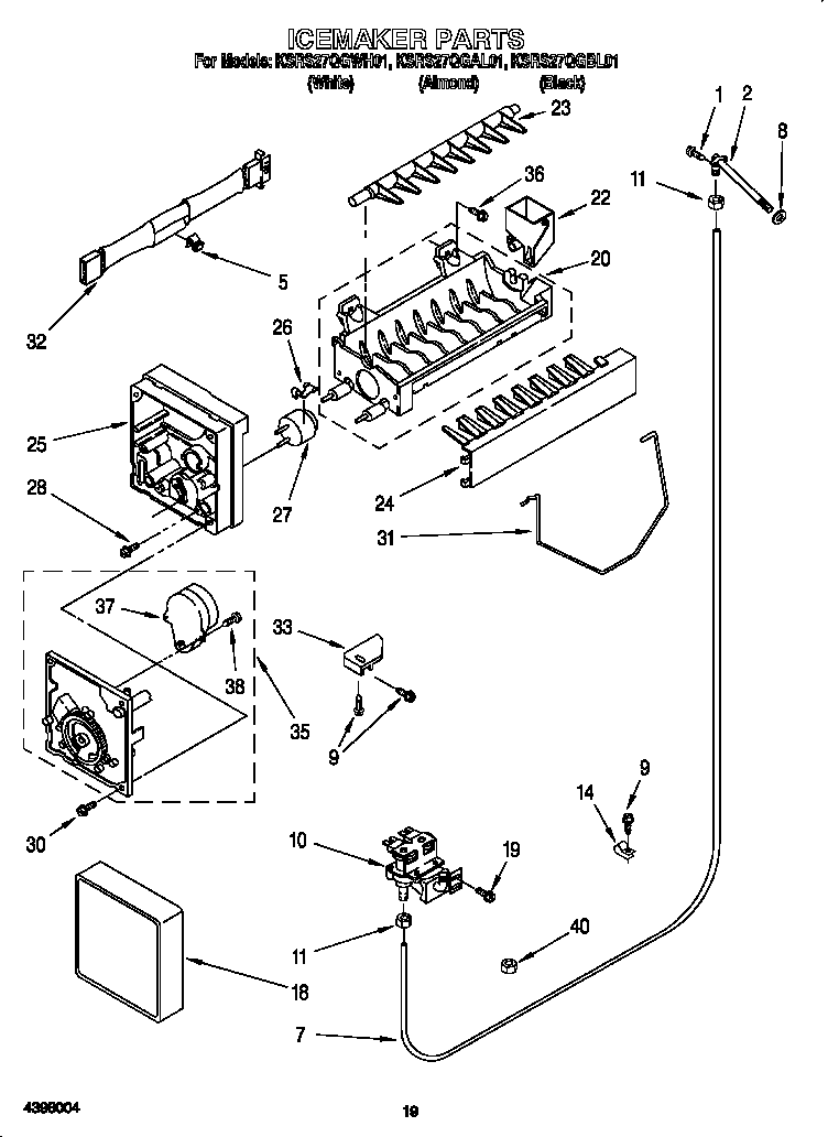KitchenAid KSRS27QGWH01 icemaker diagram