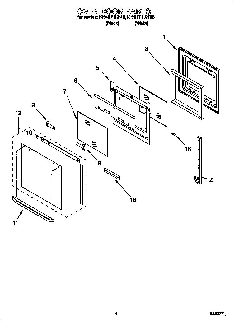 KitchenAid KEBI171DBL6 oven door diagram