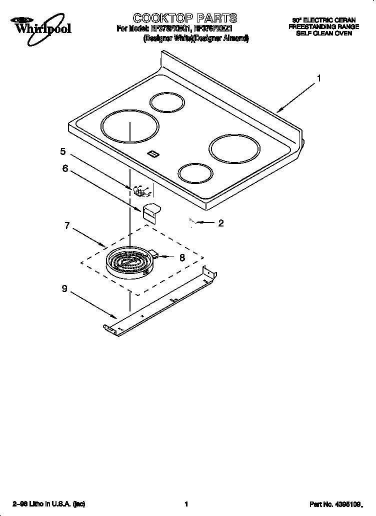 Whirlpool RF376PXEZ1 cooktop diagram