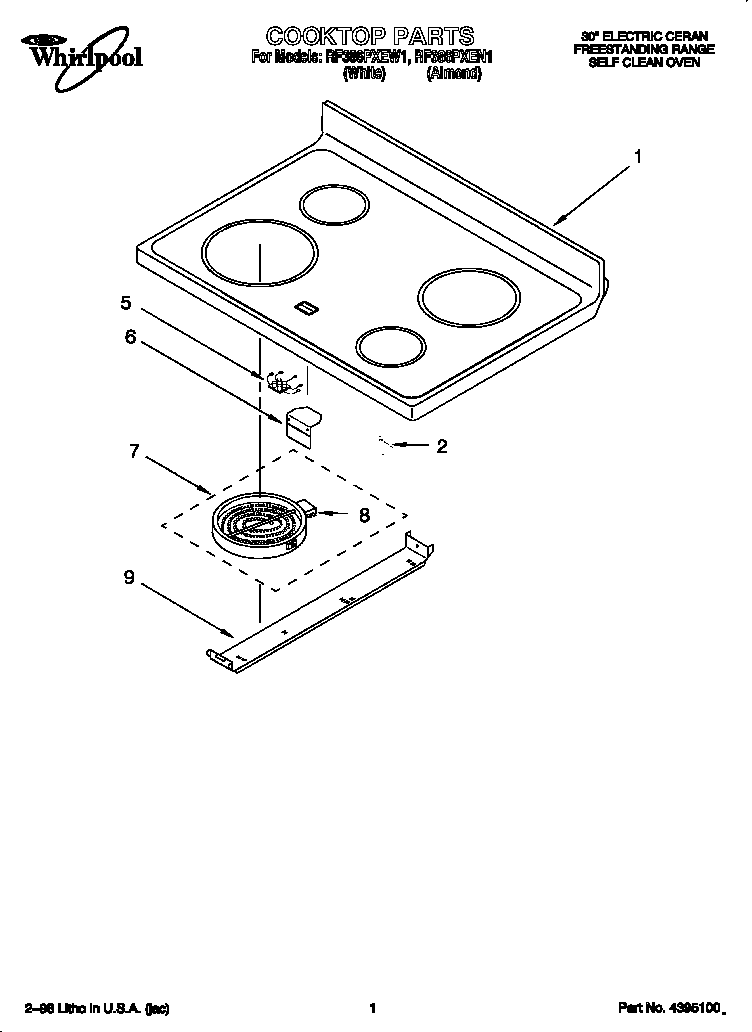 Whirlpool RF386PXEN1 cooktop diagram
