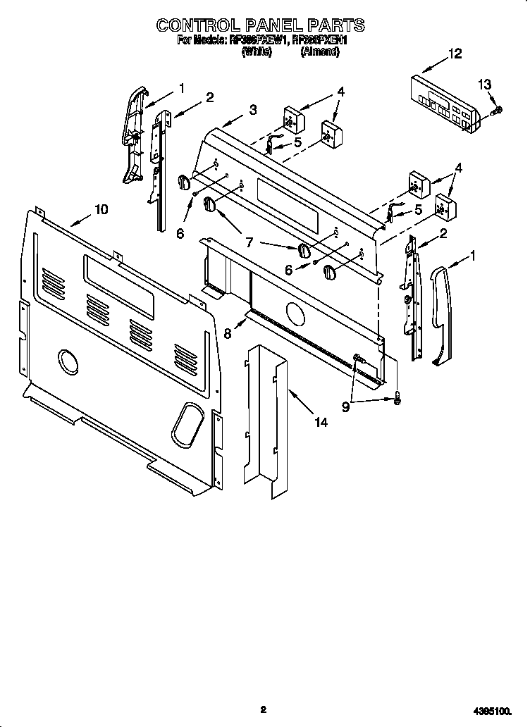 Whirlpool RF386PXEN1 control panel diagram