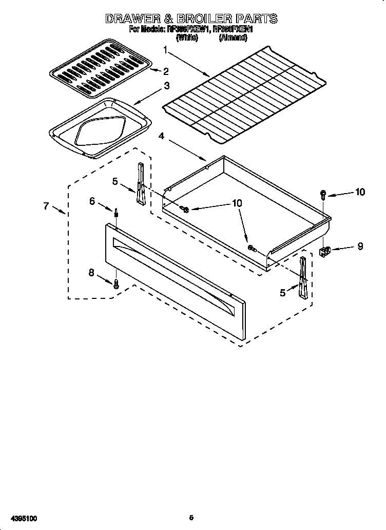 Whirlpool RF386PXEN1 drawer and broiler diagram