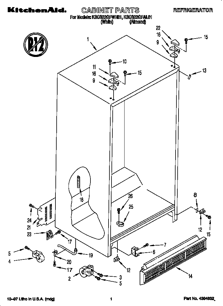 KitchenAid KSCS22QFAL01 cabinet diagram