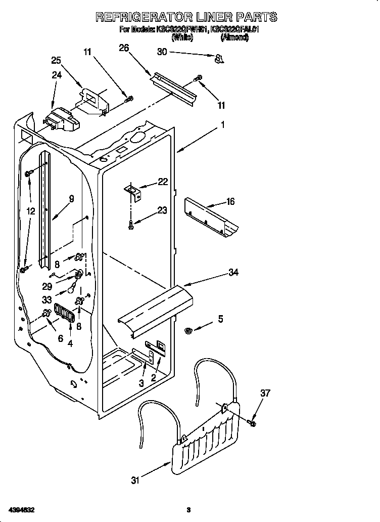 KitchenAid KSCS22QFAL01 refrigerator liner diagram