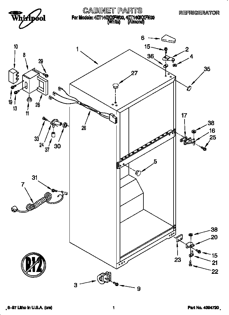 Whirlpool 4ET14GKXFW00 cabinet diagram