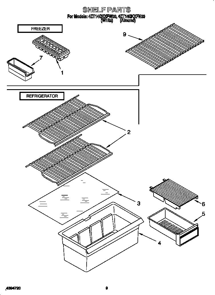 Whirlpool 4ET14GKXFW00 shelf diagram